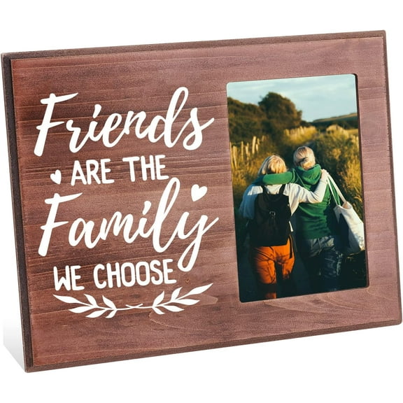 Friends Are the Family We Choose Picture Frame 4x6 inch Going Away Picture Frame with Heart Pattern Hanging/Tabletop Wooden Best Friend Gift Frame for Birthday Graduation College Leaving