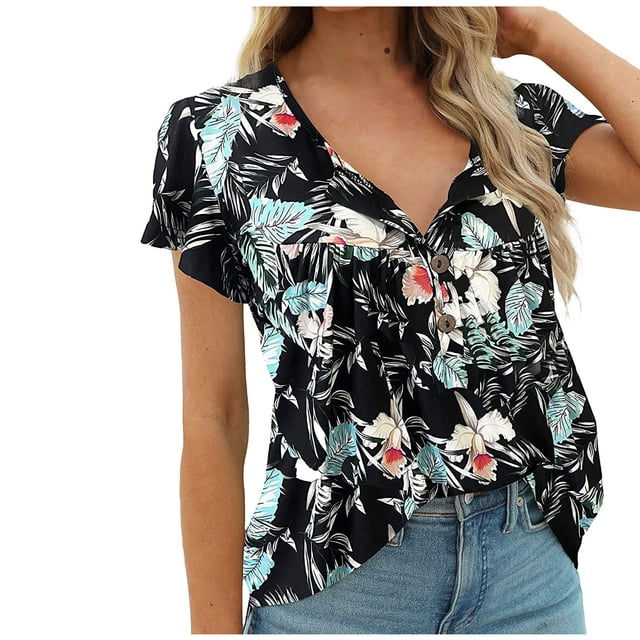 Womens Plus Size Tops Plus Size Wome Fold Sleeve Printed Round-Neck Plus Size Womens Tops Womens Tops Plus Size Women Plus Size Tops Sexy Tops for Women Plus Size