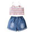 thumbnail image 2 of LAPAKIDS Baby Infant Girls Sleeveless Striped Tops Denim Shorts Outfits Set Summer Clothes 6-9 Months, 2 of 6