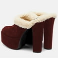 thumbnail image 2 of FSJ Women Comfort Platform Mules with Shearling Trim Suede Closed Round Toe Chunky High Heel Slip On Fashion Clogs Size 9.5 Red, 2 of 4