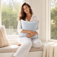 thumbnail image 4 of Fringe Trimmed Outdoor Pillow, 18"x18" Light Blue Outdoor Pillow with Beige Fringe, Water & Stain Resistant Decor Cushion, 4 of 8