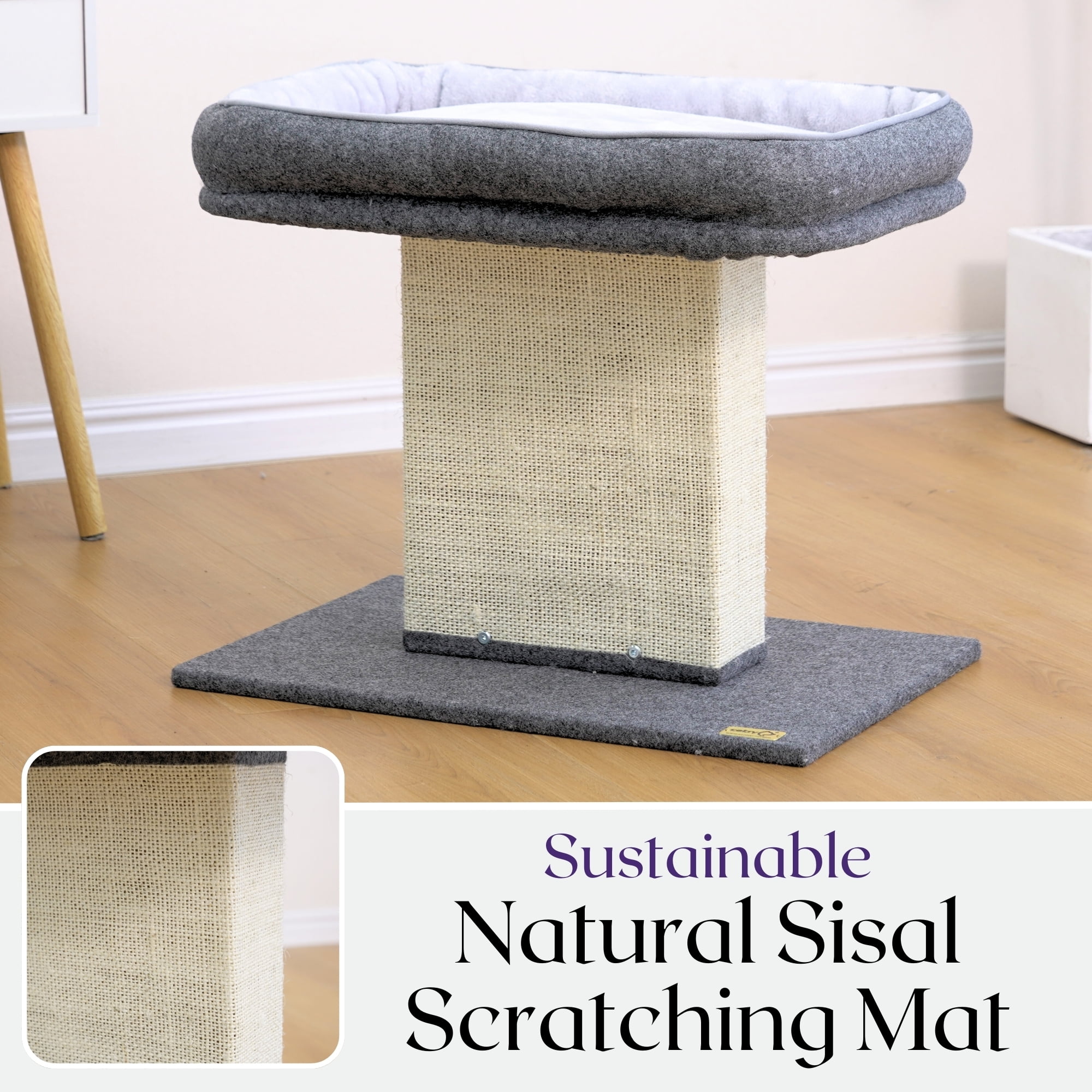 Catry Minimalist Durable Cozy Cat Trees with Soft Felt Sisal Scratching Post, Grey