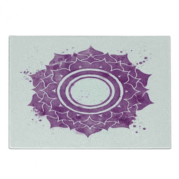 Colorful Cutting Board, Watercolor Flower with Sketch Splashes Around Universe Ethereal Art Print, Decorative Tempered Glass Cutting and Serving Board, Small Size, Purple White, by Ambesonne