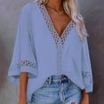 thumbnail image 3 of Mittory Womens Short Sleeve Sexy Summer Tops Lace Trim V Neck Blouses for Women Fashion Tops Dressy Casual Shirts, 3 of 6