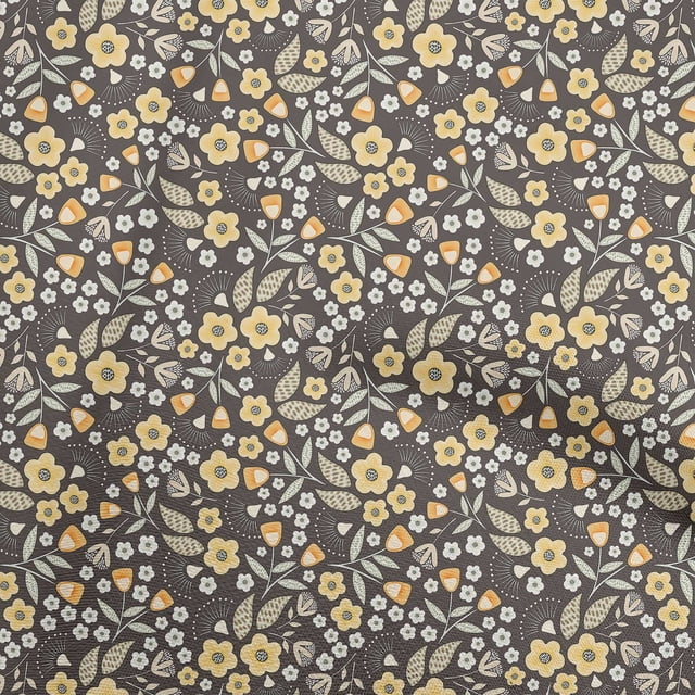 oneOone Georgette Viscose Yellow Fabric Floral Craft Projects Decor Fabric Printed By The Yard 42 Inch Wide