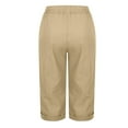 thumbnail image 6 of YOIAVIAOY Capri Pants for Women Cotton Linen Wide Leg Capris Drawstring Cropped Pant Elastic Waist Casual Pants with Pockets Khaki M, 6 of 7