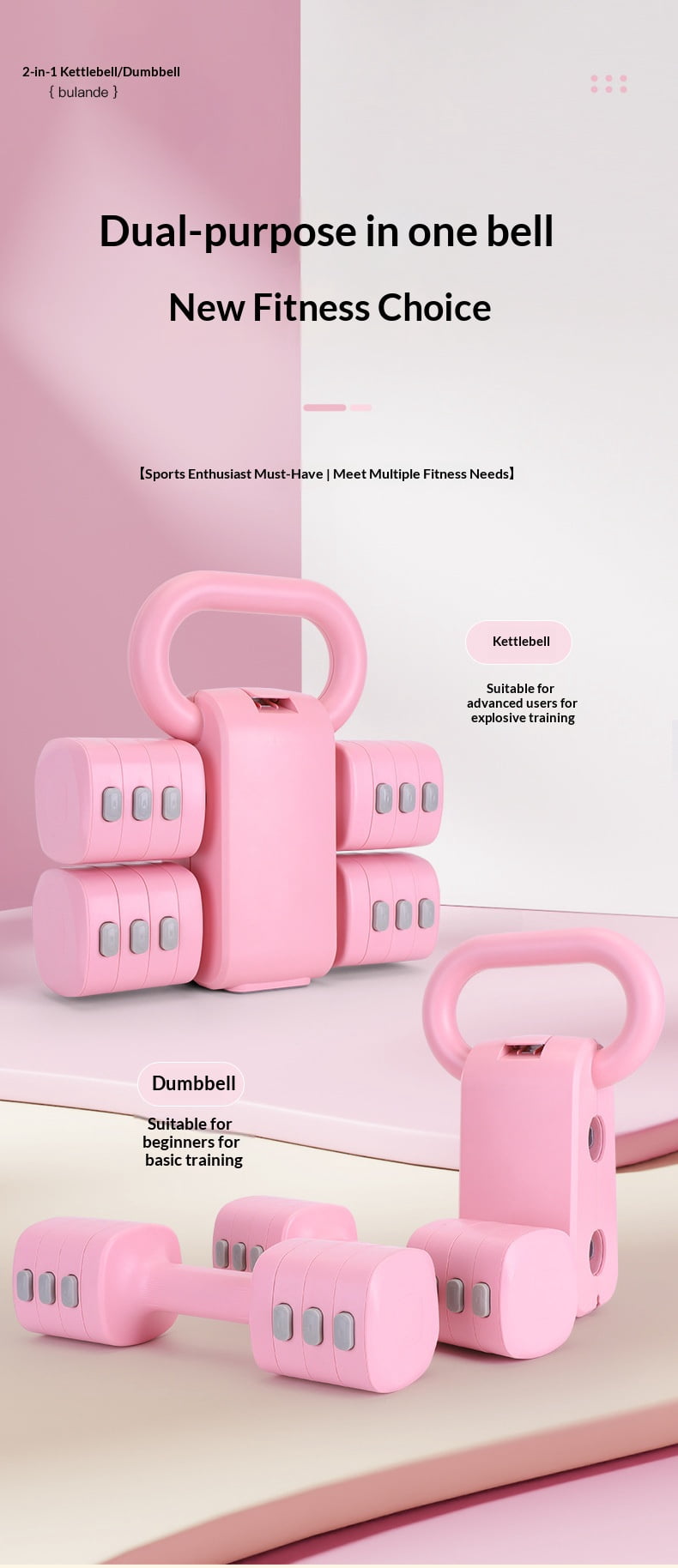 Adjustable Kettlebell Dumbbell Set,TTOOGO 2-in-1 Free Weight Training Equipment 1–5kg, Multi-Function Home Fitness Strength Training Weight Set with Detachable Plates for Men Women