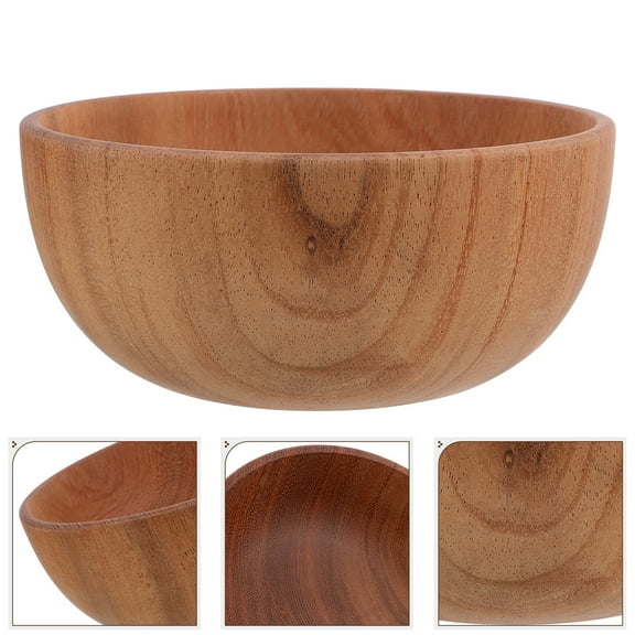 FENGGUIQU Large Serving Bowl Round Brown Wood Bowl For Kitchen 1Pcs