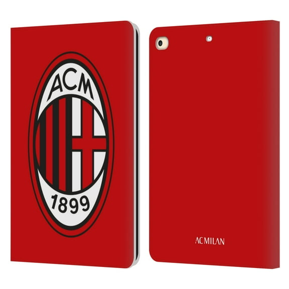 Head Case Designs Officially Licensed AC Milan Crest Full Colour Red Leather Book Wallet Case Cover Compatible With Apple iPad 9.7 2017 / iPad 9.7 2018
