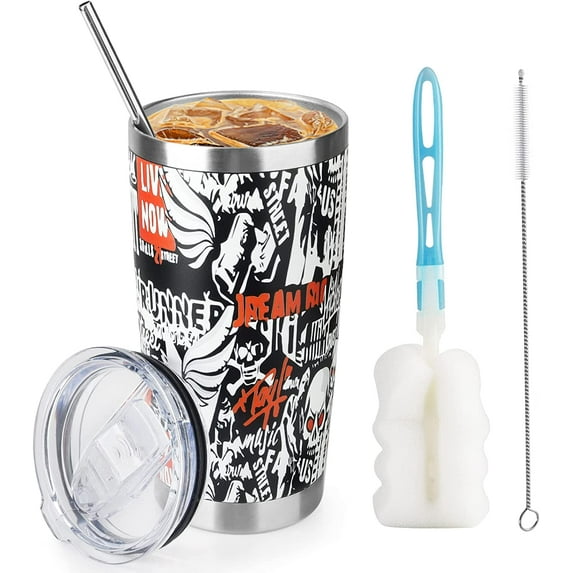 CS COSDDI 20oz Stainless Steel Vacuum Insulated Double Wall Travel Tumbler - Water Glasses Spill Proof with Lid - Ice Coffee,TIced Tea Glasses and Beer (3D Black)