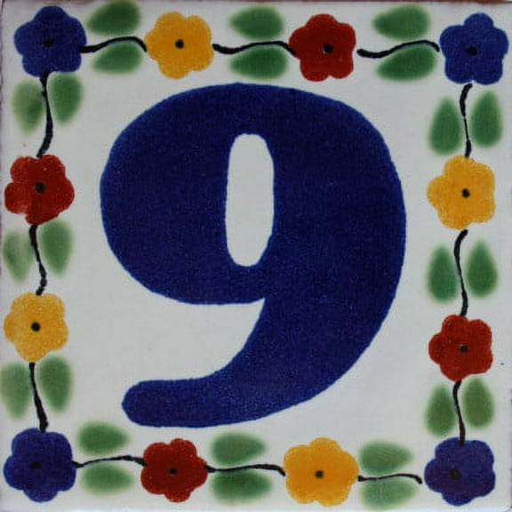 Bouquet Talavera Tile Number Nine, Set of 2 pcs