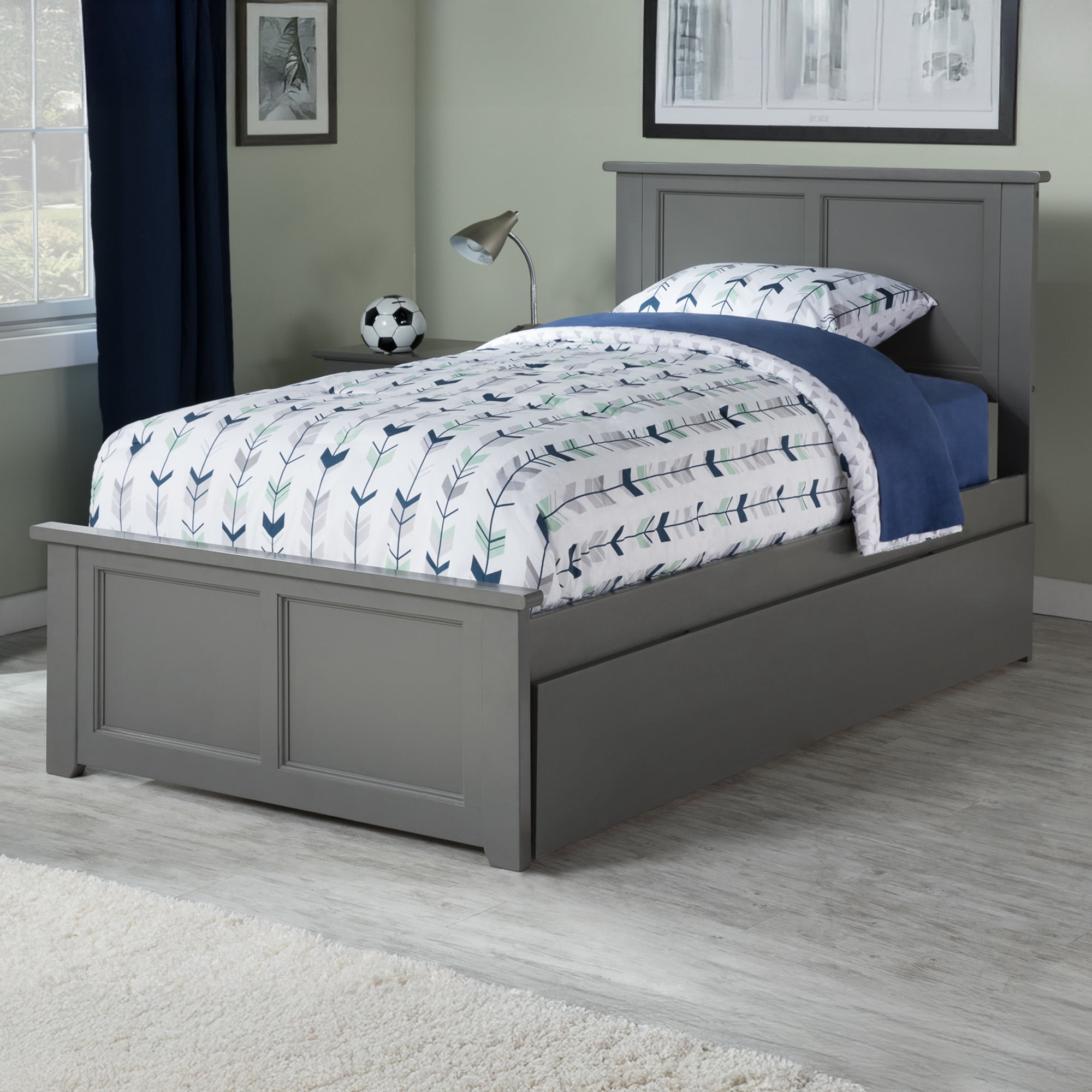 AFI Madison Twin Wood Platform Bed with Matching Footboard & Twin Trundle, Grey