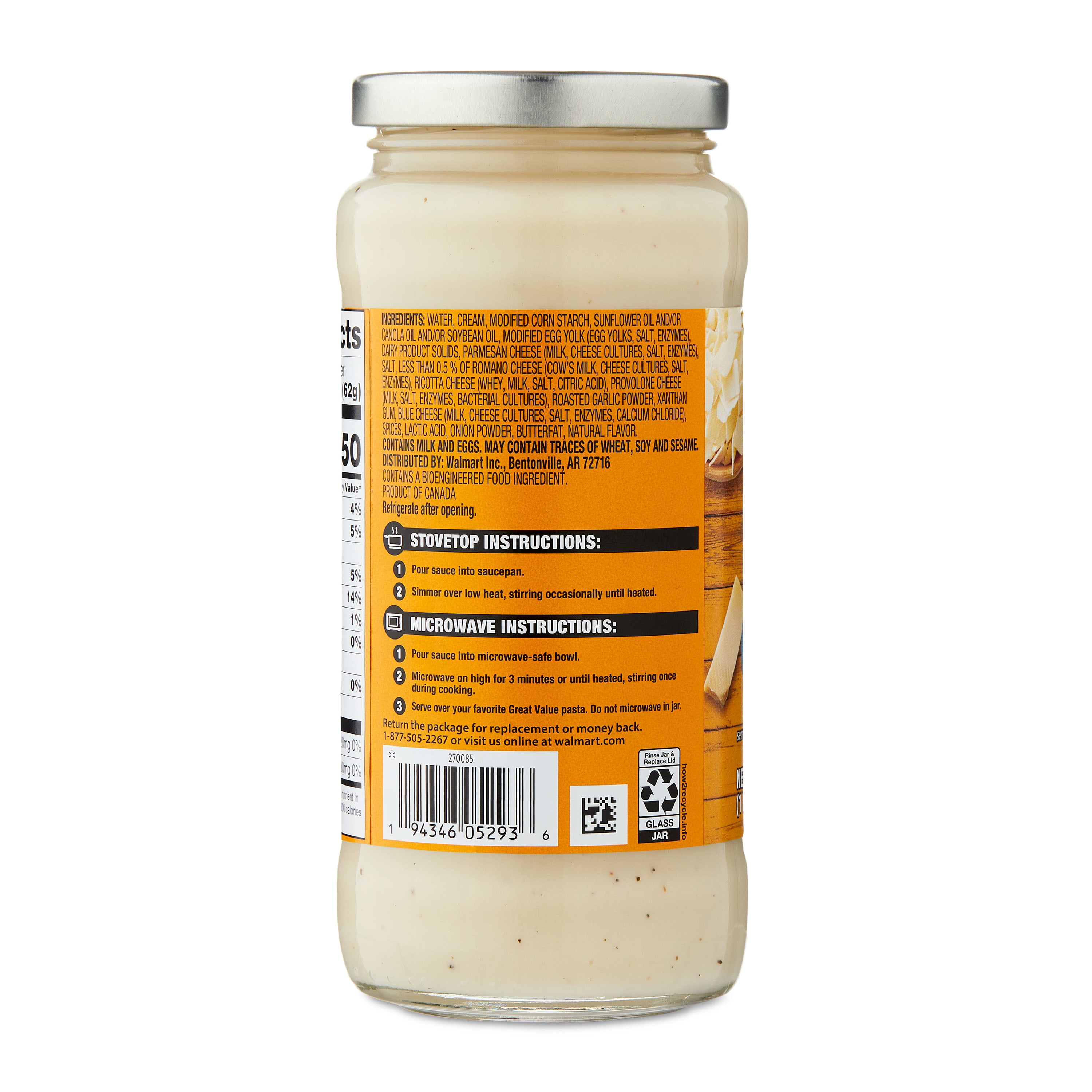 (3 pack) Great Value 4 Cheese Alfredo Pasta Sauce, 16 oz