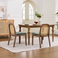 thumbnail image 4 of Cane Back Dining Chairs Set of 2, UHOMEPRO Curved Rattan Back Dining Chairs with Chenille Cushion, Distressed Rubberwood Frame, S Spring Support, Farmhouse, Mid-Century, Green, 4 of 11