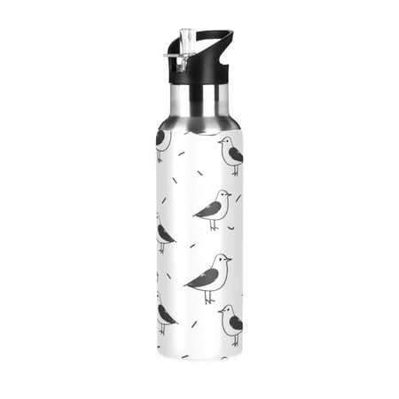 

Water Bottles 34oz Straw Lid Wide Mouth Stainless Steel for School Sport Travel Line Seagull Bird