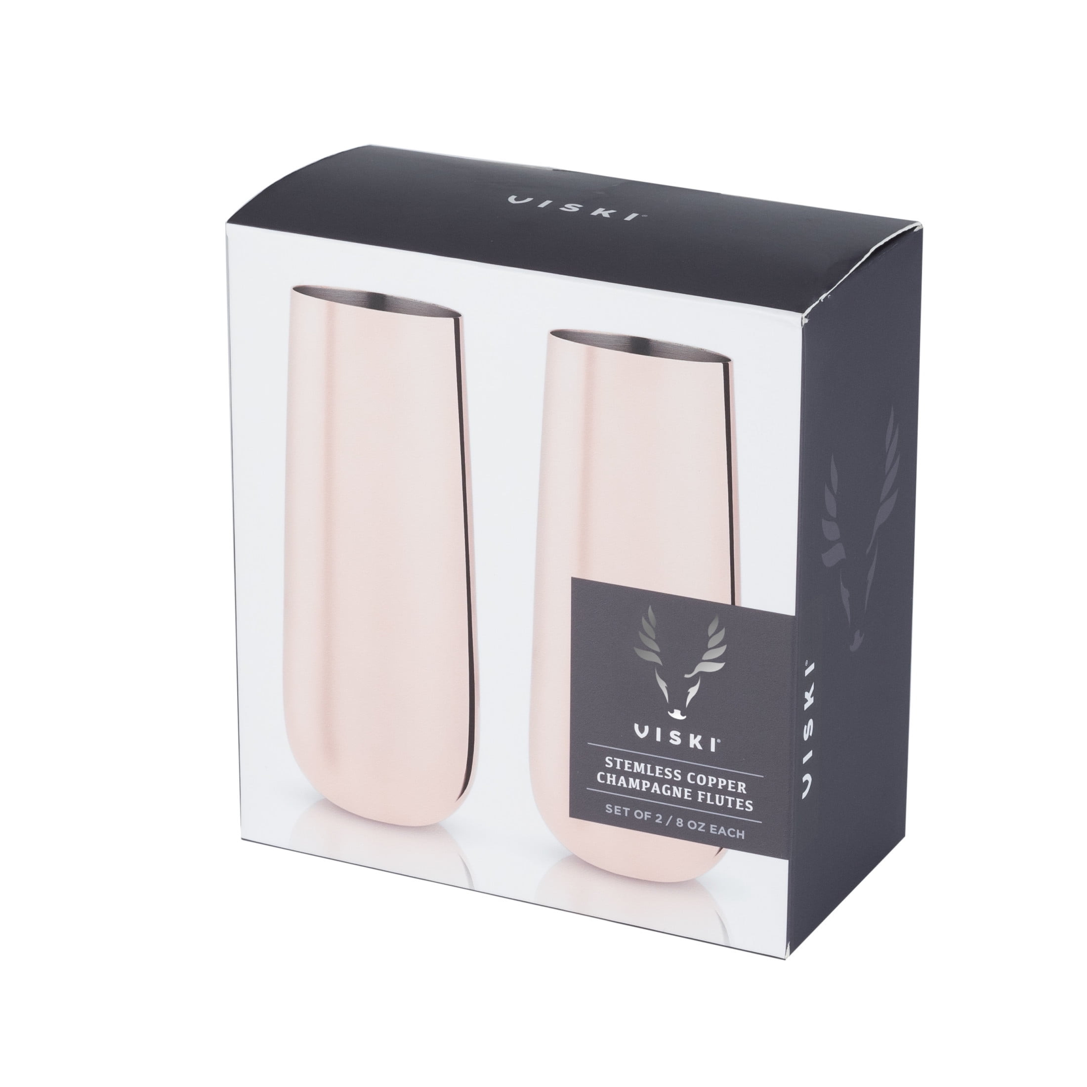 Viski Stainless Steel Champagne Flutes, Wedding Gifts 8oz Set of 2, Copper