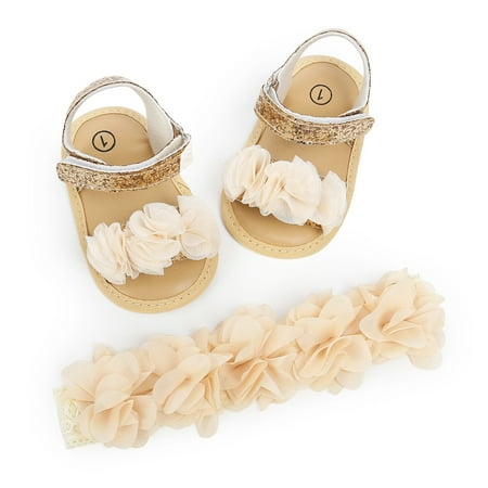 Infant Baby Girls Summer Sandals with Flower Soft Sole Newborn Toddler First Walker Crib Dress Shoes