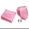 thumbnail image 3 of MGEZCOO Men's Pink Tie-Silk Pocket Square-Cufflinks Set of 3 for Weddings Formal Occasions Formal Wear, 3 of 4