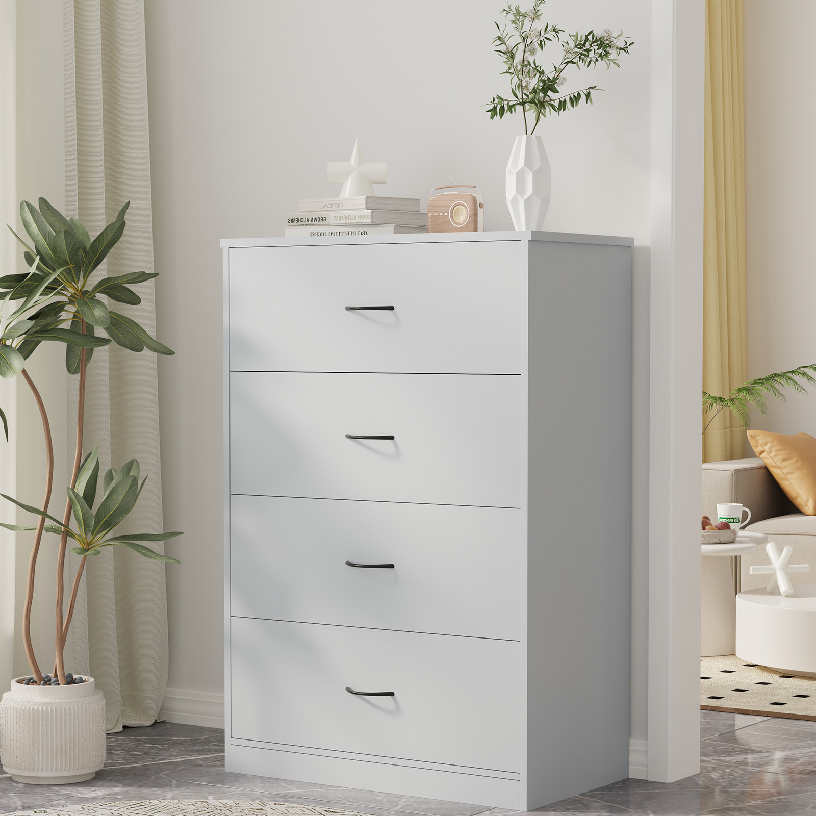 SUGIFT  4 Drawer Dresser, Modern Storage Cabinet for Bedroom, Chest of Drawers Wood Organizer for Living Room, Gray
