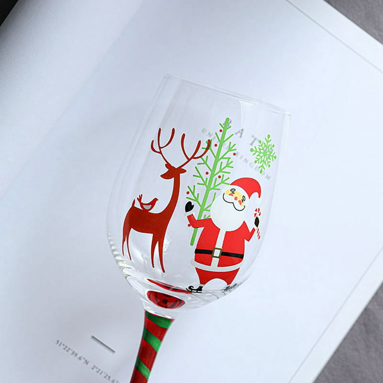 Christmas Wine Glasses 15 Oz Santa Drinking Goblets Cups with Stem Xmas  Holiday Wineglass Gift Colored Painted Glassware 