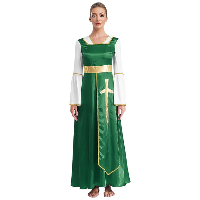 renvena Robe de Danse pour Femmes Croix Dorée avec Costume de Prière Tenue de Danse Verte&Noir TG