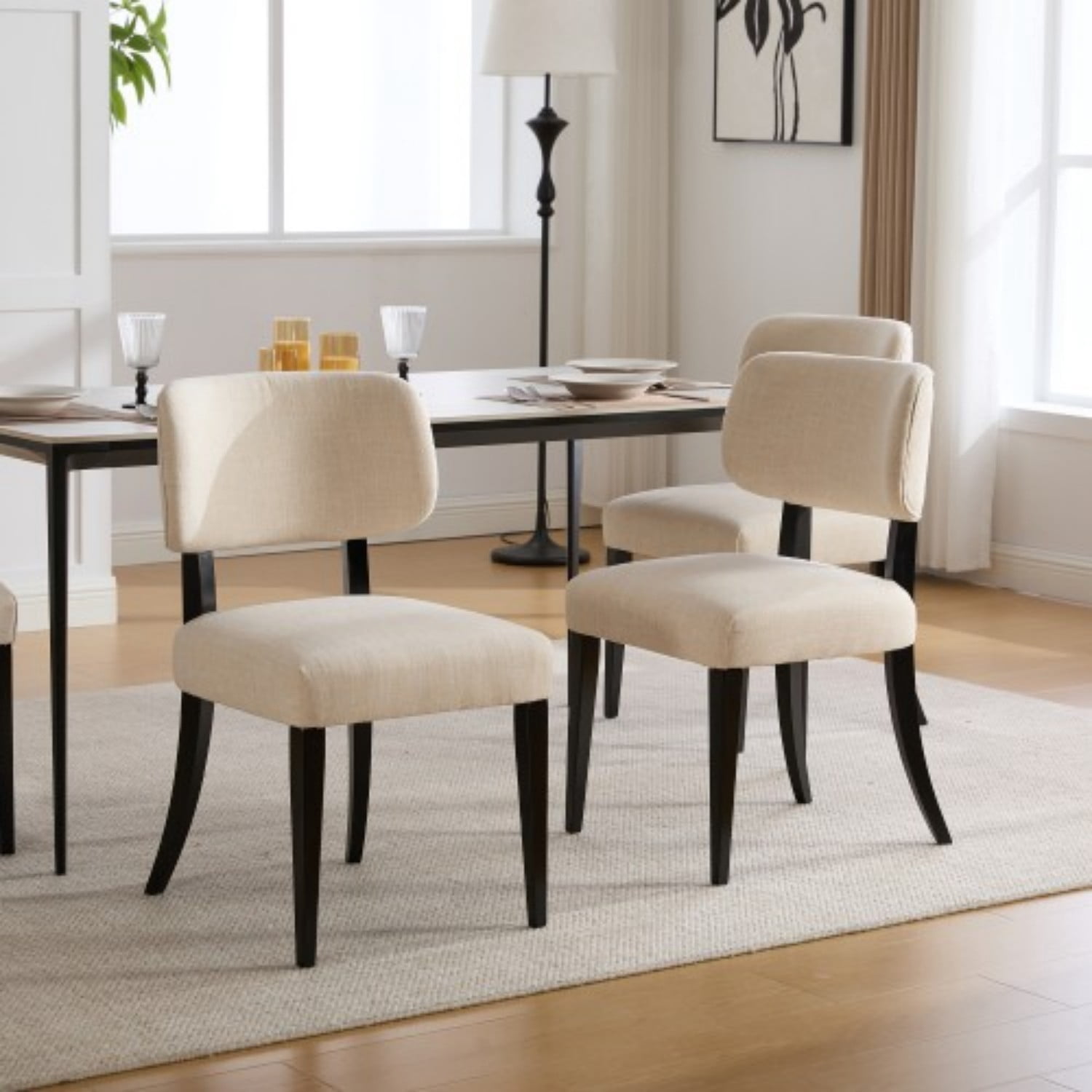 Dining Chairs Set of 2, Modern Fabric Upholstered Wood Kitchen Chairs, Farmhouse Dining Room Chairs for Small Spaces, Cream