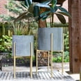 thumbnail image 3 of Main + Mesa Modern Boho Embossed Metal Planters with Stands, Charcoal Grey and Gold, Set of 2 Sizes, 3 of 6