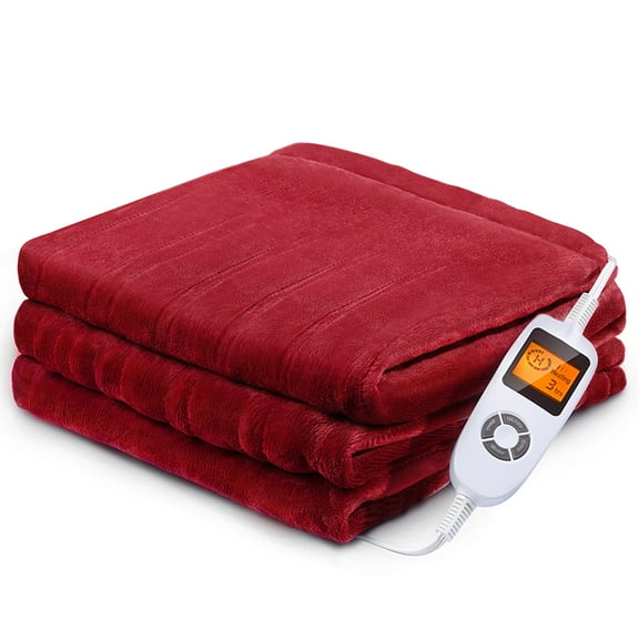 Sable Electric Heated Blanket Throw, Full 72" x 84" Oversized Flannel Blanket with 10 Heating Levels, 1-12 Timer Settings, ETL Certified, Machine Washable, Red