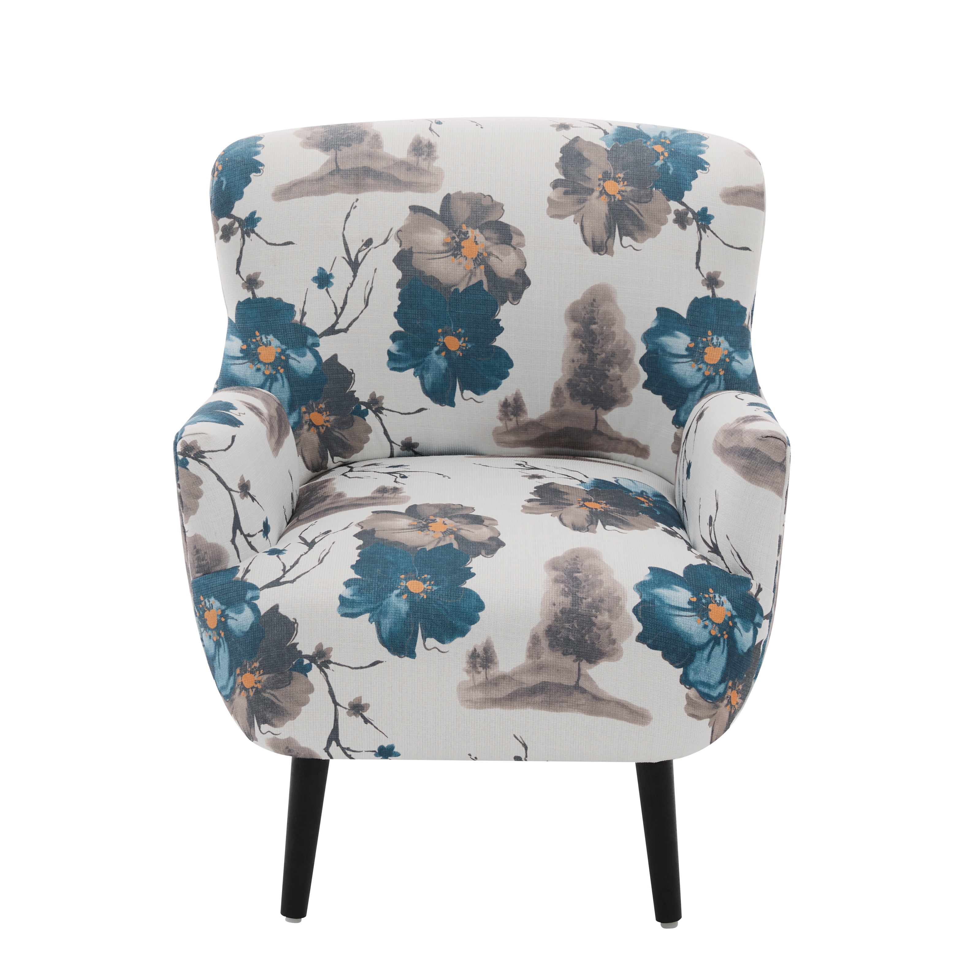 Euroco Modern Accent Chair,Upholstered Armchair with Round Arm & Solid Wood Legs,Comfy Reading Chair Club Chair for Bedroom, Living Room,White+Blue