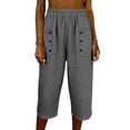 thumbnail image 2 of Cagogo Women's Plus Size Capri Pants Cotton Linen Casual Loose Elastic Waist Pants with Pockets Summer Vacation Beach Flowy Trousers Work Lounge Clothes, Gray L, 2 of 6