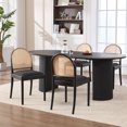 thumbnail image 3 of Leumius Rattan Dining Chairs Set of 2, Upholstered Linen Dining Room Chairs with Backrests, Modern Kitchen Chairs with Wood Legs for Dining Room, Black, 3 of 9