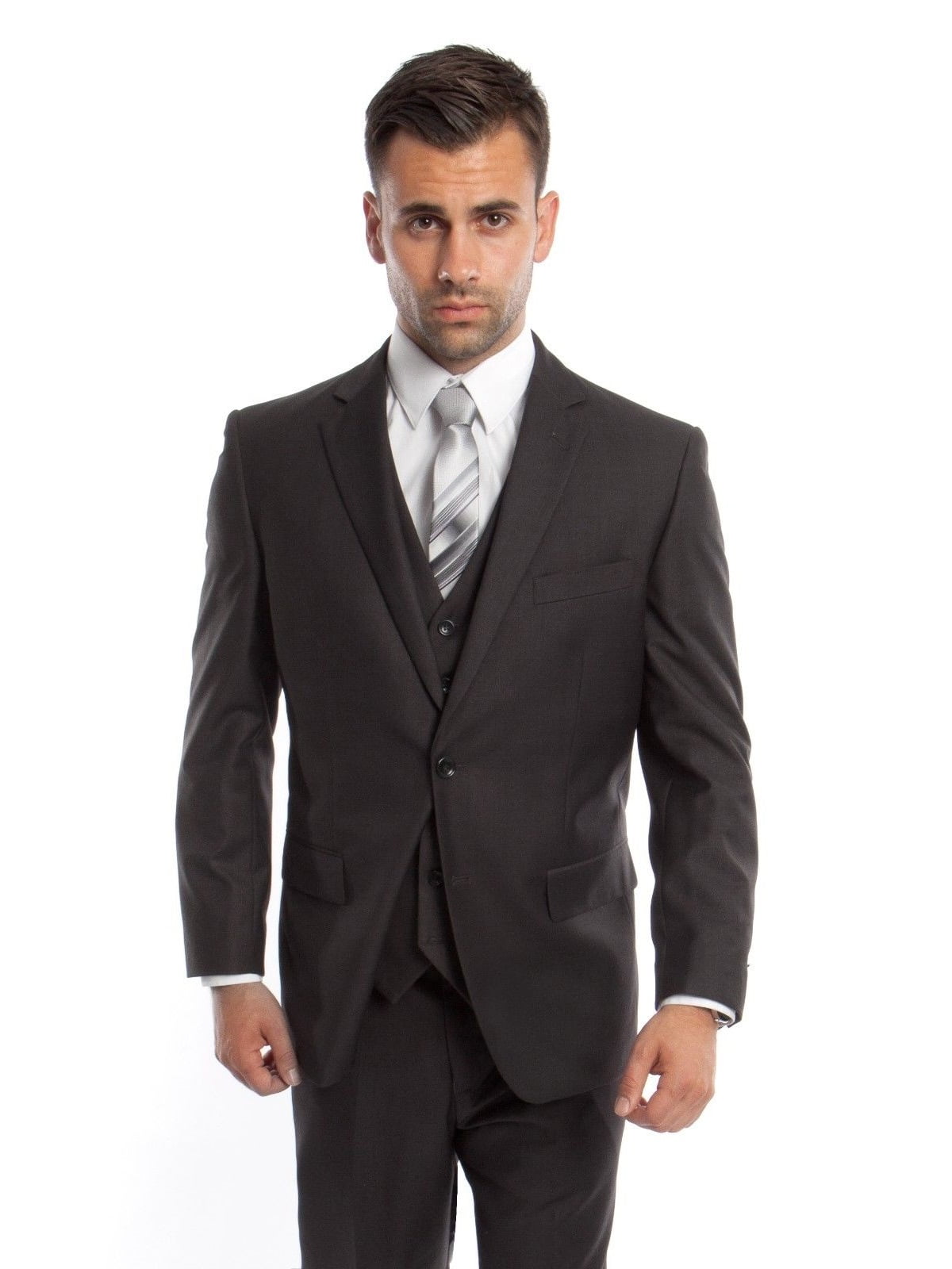 Men's Three Piece Vested Modern Fit Two Button Suit - Walmart.com