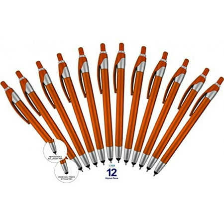 12 Pack Orange Stylus with Ball Point Pen for iPad Mini, iPad 2/3, new iPad, iPhone 5 4S 4 3GS, iPod Touch, Motorola Xoom, Xyboard, Droid, Samsung Galaxy Asus (12 Pack