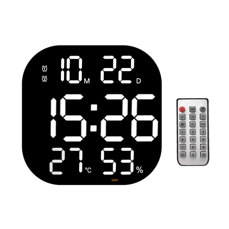 LED Digital Wall Clock Remote Control Temperature Date Week Display Adjustable Brightness Table Alarms Clock White Walmart.com