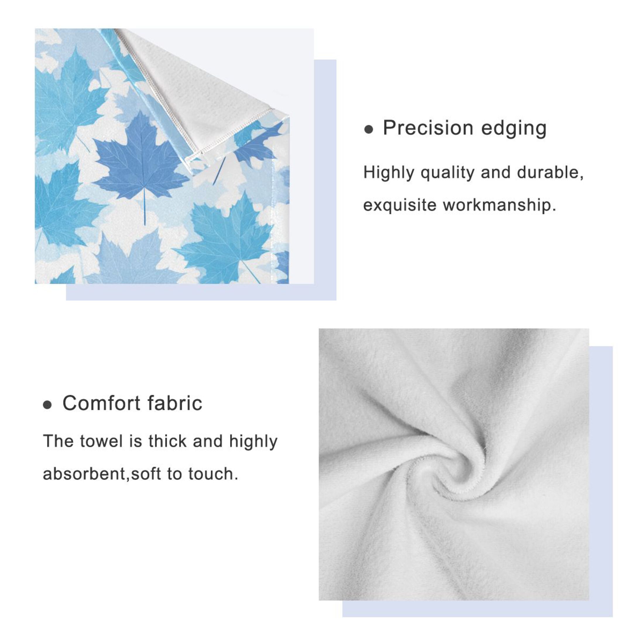 3 Piece Bath Towels Set Bath Towel, Hand Towel and Face Towel for Bathroom, Gym, Hotel Light Blue Maple Leaves