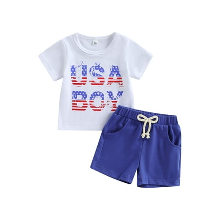 

Bagilaanoe Baby Boy 4th of July Outfits 0-24M Infant Independence Day Clothes 2PCS Toddler Summer Short Sleeve USA Letter Print T-Shirts Tops Shorts Set