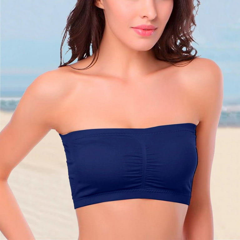 Strapless Bras For Women Strapless Size Plus Removable Padded Top Stretchy  Strapless Double Bandeau Soft Lette Underwear Wire Navy Wireless T-Shirt