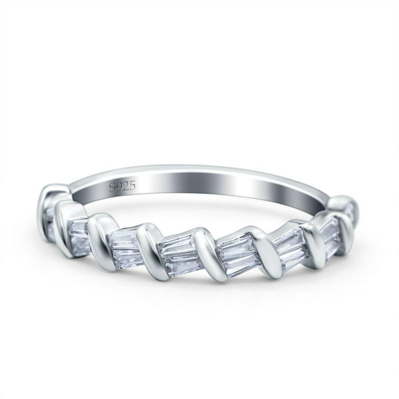 Half Eternity Rope Ring Wedding Band Baguette Shape CZ 925 Sterling Silver Size 4