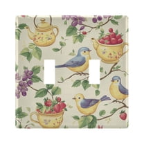Yayeee Toggle Light Switch Wall Plate 2-Gang 4.56"x4.48" Decorative Outlet Cover, Birds with Strawberries