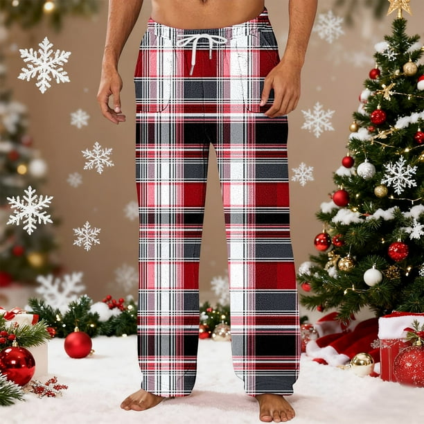 Pantalones de pijama largos para hombre, pantalones para dormir en casa, pantalones casuales con bolsillo y cintura elástica y estampado de tubo recto para hombre.