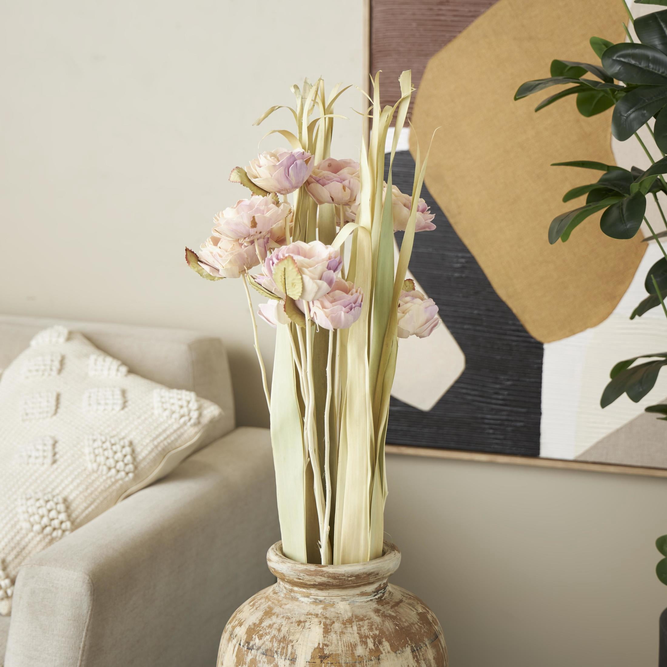 49" Tall Dried Plant Natural Foliage Bouquet with Pink Petals, by DecMode