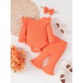 thumbnail image 2 of 3 Months Baby Girls Clothes 6 Months Girls 3PCS Solid Color Outfits Set Newborn Girls Long Sleeve Top Pants Set with Headband Orange, 2 of 9