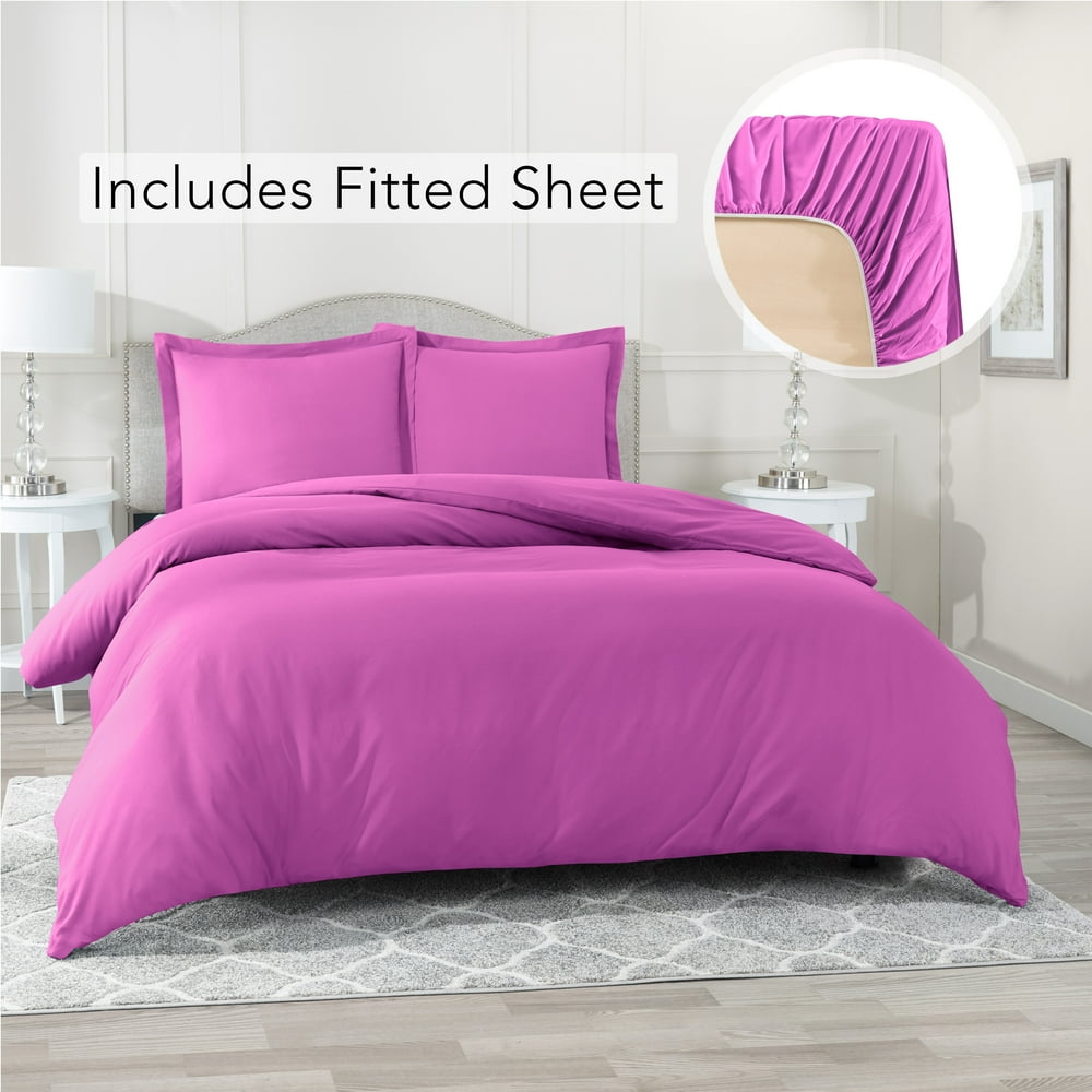 Full Size Duvet Cover with 1 Fitted Sheet and 2 Pillow shams, Button