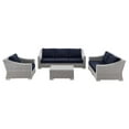 thumbnail image 2 of Modway Conway 4-Piece Fabric & Rattan Patio Furniture Set in Light Gray/Navy, 2 of 10