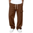 thumbnail image 6 of Eygvbb Men's Cargo Sweatpants Elastic High Waist Drawstring Loose Fit Winter Warm Pants With Pockets Casual Outdoor Daily Wear Bottoms, 6 of 7