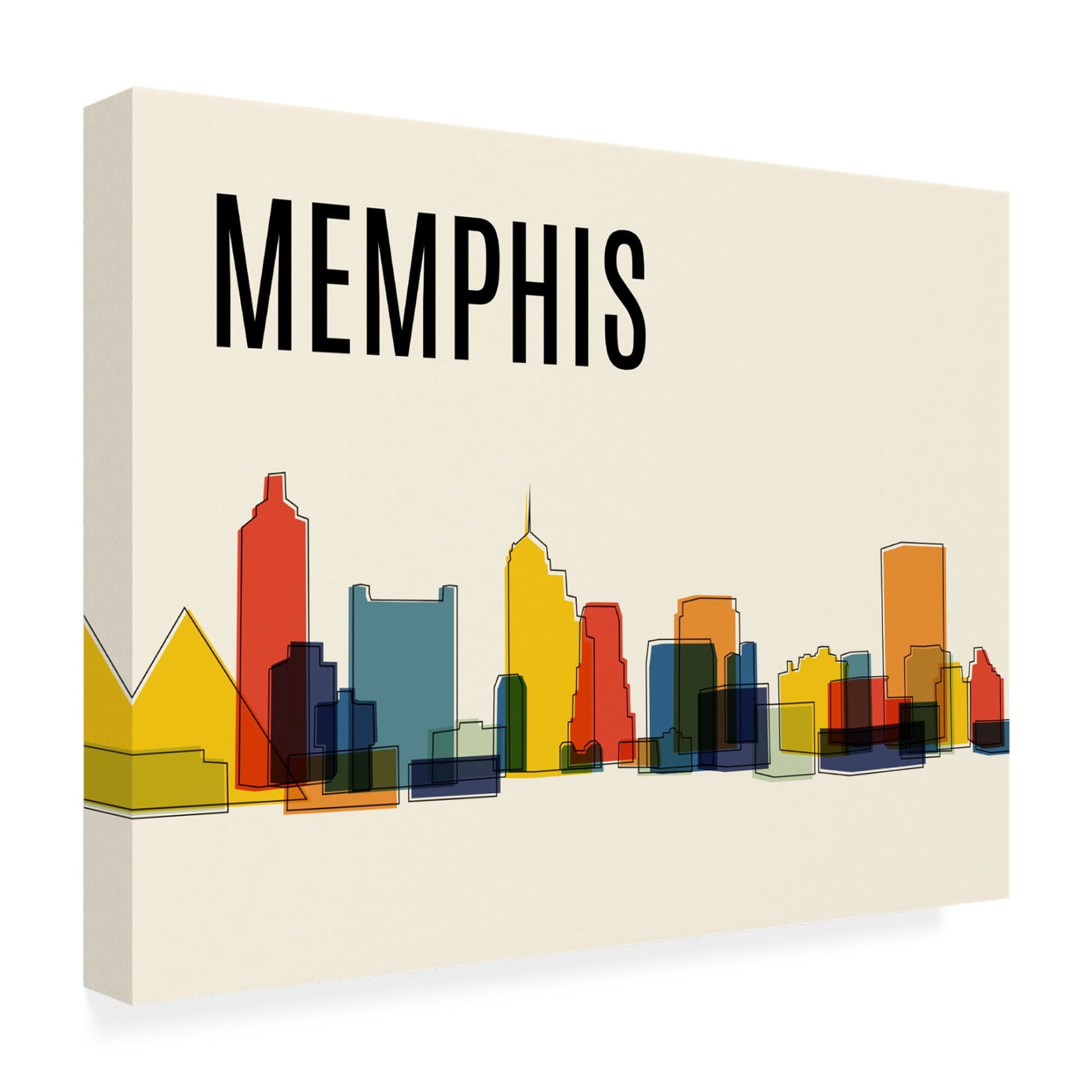 Canvas Wall Art - Tom Quartermaine 'Memphis Mid Century Modern Cityscape' Wall Art for Living Room, Bedroom, or Office Décor by Trademark Fine Art - 47 x 35 Inches