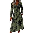 thumbnail image 3 of Long Sleeve Midi Dresses for Women V Neck Long Sleeve a Line Dresses Long Loose Casual Floral Dresses, 3 of 5