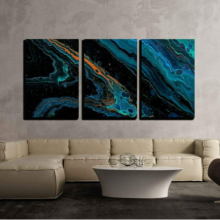 Hand Painted Wall Panels - wall26 - 3 Piece Canvas Wall Art - Closeup View of Hand Painted Abstract Dark Cosmic Grunge Background - Modern Home Decor Stretched and Framed Ready to Hang - 24