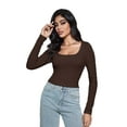 thumbnail image 6 of Women's Square Neck Long Sleeve Slim Fitted Casual Long Sleeve Shirts Basic Crop Top 2024 Trendy Clothes, 6 of 6
