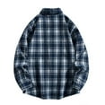 thumbnail image 3 of Men Tops Flannel Plaid Shirts Long Sleeve Casual Button Down Checkered Buffalo Plaid Shirt for Spring and Autumn Navy L, 3 of 5